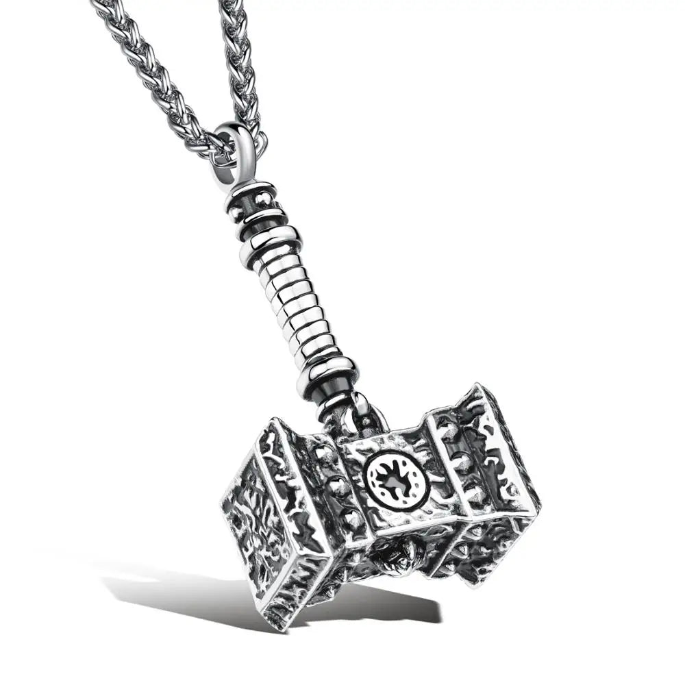 Men's Stainless Steel Thor's Hammer Mjolnir Pendant Necklace Chain