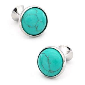 Men's Stone Cufflinks Brass Round Natrual Stone Cuff Links