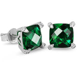 Men's Silver Gemstone Zircon Stud Earrings 925 Sterling 8mm