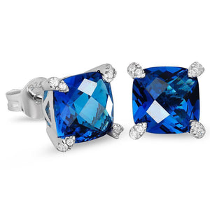 Men's Silver Gemstone Zircon Stud Earrings 925 Sterling 8mm