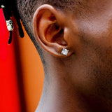 Men's Silver Gemstone Zircon Stud Earrings 925 Sterling 8mm