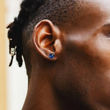 Men's Silver Gemstone Zircon Stud Earrings 925 Sterling 8mm