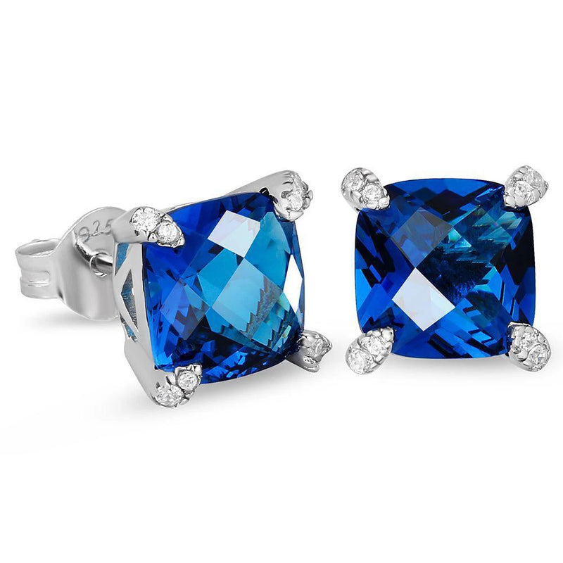 Men's Silver Gemstone Zircon Stud Earrings 925 Sterling 8mm
