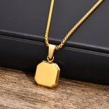 Men's Square Stone Necklace, Geometric Shell Pendant Collar
