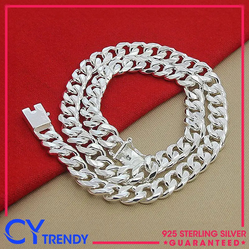 Men's 10MM 925 Silver Cuban Link Chain Necklaces