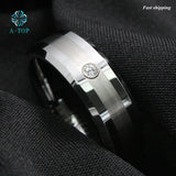 Men's Tungsten Carbide CZ Inlay Wedding Band Ring