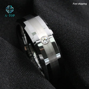 Men's Tungsten Carbide CZ Inlay Wedding Band Ring