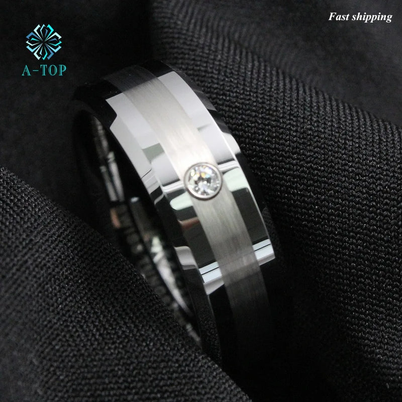 Men's Tungsten Carbide CZ Inlay Wedding Band Ring