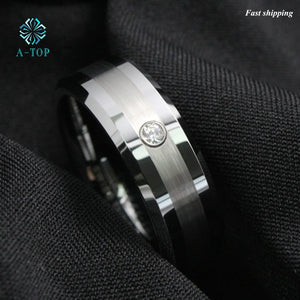 Men's Tungsten Carbide CZ Inlay Wedding Band Ring