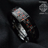 Men's Tungsten Ring with Carbon Fiber 8mm Red Wedding Band