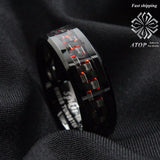 Men's Tungsten Ring with Carbon Fiber 8mm Red Wedding Band