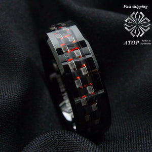 Men's Tungsten Ring with Carbon Fiber 8mm Red Wedding Band