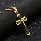 Men's Two-Tone Fancy Cross Necklace Box Chain in IP Stainless Steel