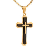 Men's Two-Tone Fancy Cross Necklace Box Chain in IP Stainless Steel