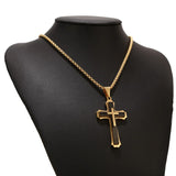 Men's Two-Tone Fancy Cross Necklace Box Chain in IP Stainless Steel