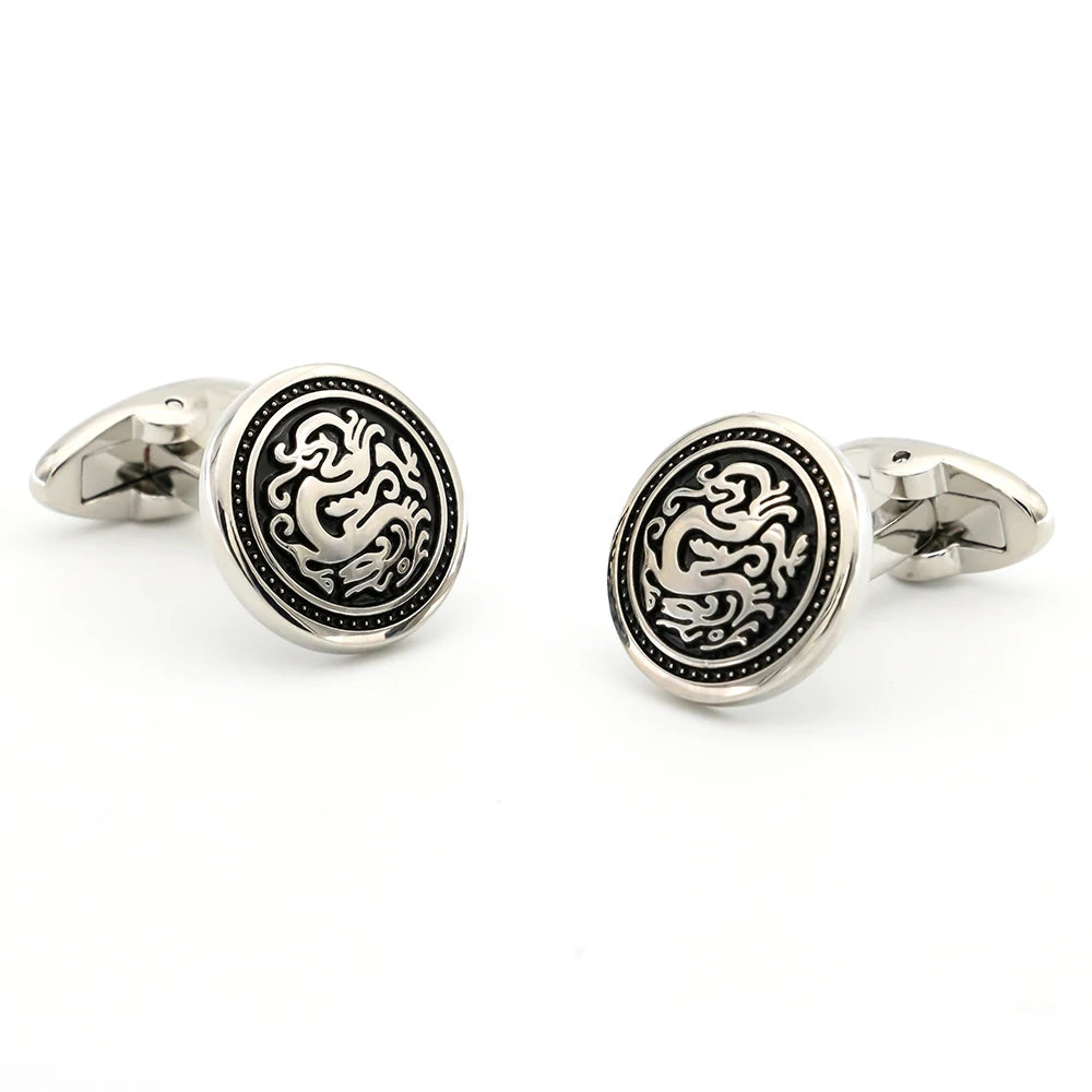 Men's Vintage Dragon Cuff Link Copper Material Silver