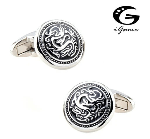 Men's Vintage Dragon Cuff Link Copper Material Silver