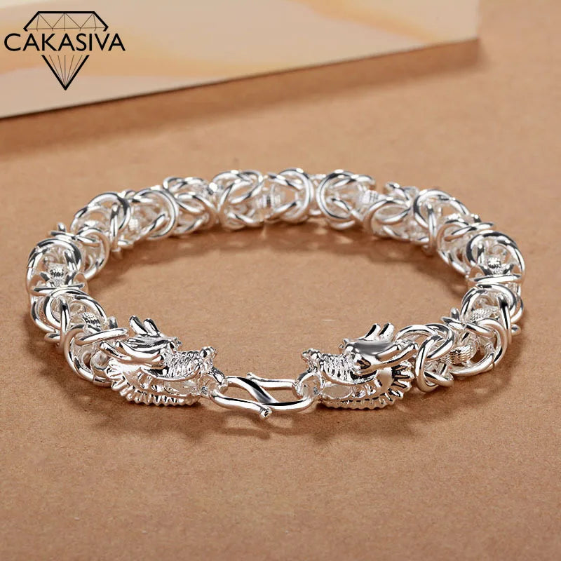 Men's Vintage Matte Bracelet Hand Woven Silver Jewelry