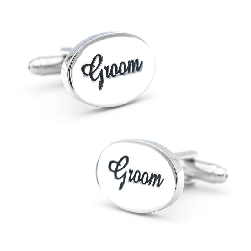 Men's Silver Ellipse Wedding Cuff Links Brother of the Bride Copper Cufflinks