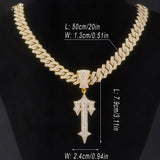 Men Women Ice Out Sword Necklaces 13mm Rhombus Cuban Chains HipHop Pendant