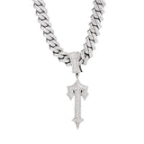 Men Women Ice Out Sword Necklaces 13mm Rhombus Cuban Chains HipHop Pendant