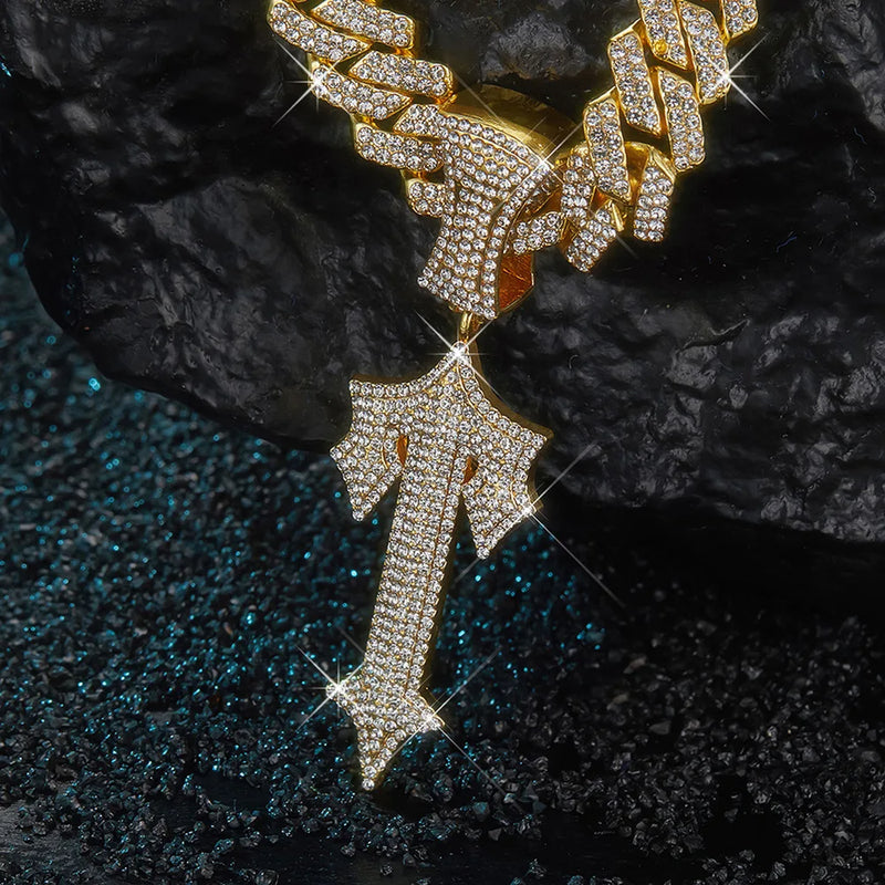 Men Women Ice Out Sword Necklaces 13mm Rhombus Cuban Chains HipHop Pendant