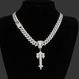 Men Women Ice Out Sword Necklaces 13mm Rhombus Cuban Chains HipHop Pendant