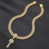Men Women Ice Out Sword Necklaces 13mm Rhombus Cuban Chains HipHop Pendant