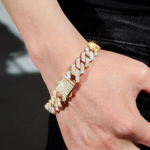 Rhinestone Paved Iced Out Cuban Chain Bracelet Bling Hip Hop Jewelry