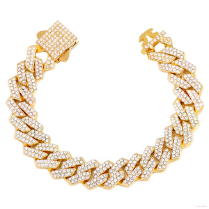 Rhinestone Paved Iced Out Cuban Chain Bracelet Bling Hip Hop Jewelry