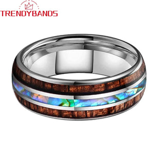 Tungsten Ring Abalone Shell And Koa Wood Inlay Men Women 8mm Wedding Band
