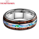 Tungsten Ring Abalone Shell And Koa Wood Inlay Men Women 8mm Wedding Band