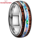 Tungsten Ring Abalone Shell And Koa Wood Inlay Men Women 8mm Wedding Band