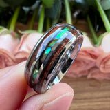 Tungsten Ring Abalone Shell And Koa Wood Inlay Men Women 8mm Wedding Band