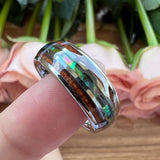 Tungsten Ring Abalone Shell And Koa Wood Inlay Men Women 8mm Wedding Band