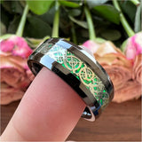 Tungsten Carbide Wedding Band Green Opal Dragon Inlay 8mm