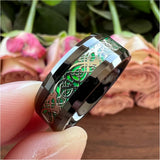 Tungsten Carbide Wedding Band Green Opal Dragon Inlay 8mm