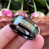 Tungsten Carbide Wedding Band Green Opal Dragon Inlay 8mm