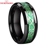 Tungsten Carbide Wedding Band Green Opal Dragon Inlay 8mm