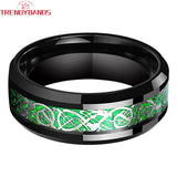 Tungsten Carbide Wedding Band Green Opal Dragon Inlay 8mm
