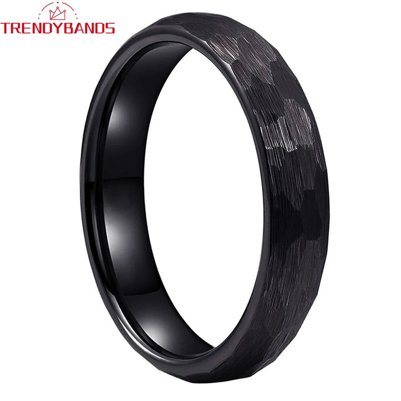 Hammered Tungsten Carbide Wedding Band Rings