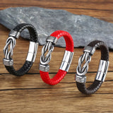 Hemp Rope Leather Bracelet Stainless Steel Magnetic Buckle