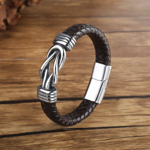Hemp Rope Leather Bracelet Stainless Steel Magnetic Buckle