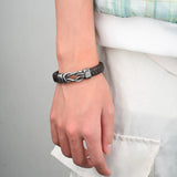 Hemp Rope Leather Bracelet Stainless Steel Magnetic Buckle