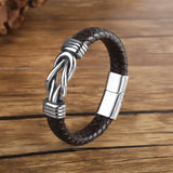 Hemp Rope Leather Bracelet Stainless Steel Magnetic Buckle