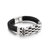 Men's Braided Leather Titanium Steel Bracelet Retro Locomotive Man Jewelry
