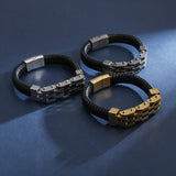Men's Braided Leather Titanium Steel Bracelet Retro Locomotive Man Jewelry