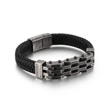 Men's Braided Leather Titanium Steel Bracelet Retro Locomotive Man Jewelry