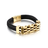 Men's Braided Leather Titanium Steel Bracelet Retro Locomotive Man Jewelry