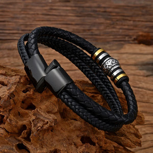 Men's Stainless Steel Leather Bracelet Multi-Layer Woven Rope Titanium Steel